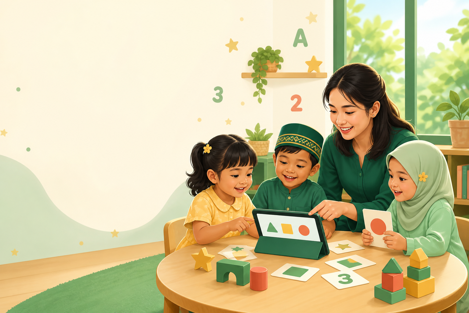 Children learning together with their teacher